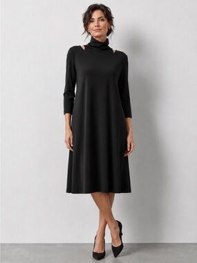 Clara Sunwoo Black Chic Stretch Travel Career Business Casual Soft Knit Dress L